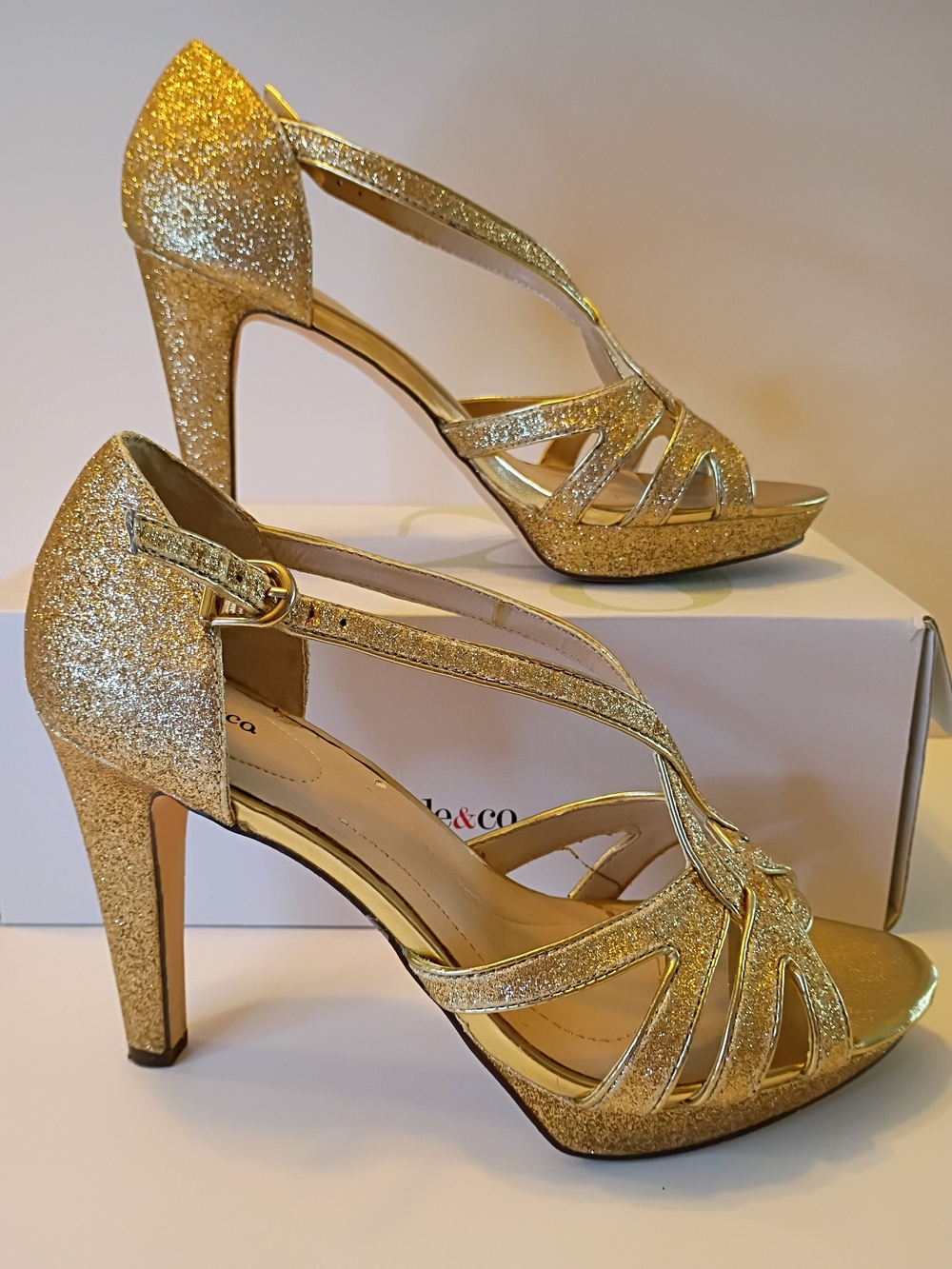 Style & Co. Gold Glitter T-Strap High Heels